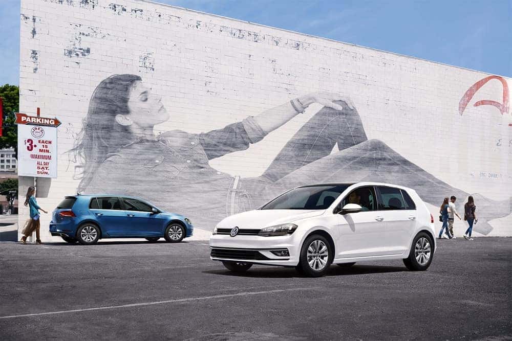 2018 Volkswagen Golf in front of mural