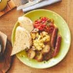 Toast, eggs, sausage, and more for brunch
