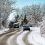 Cars driving on an icy road