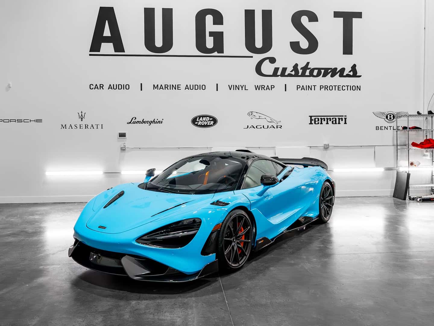 2021 McLaren 765LT Wrapped in Sky Blue Vinyl by August Customs