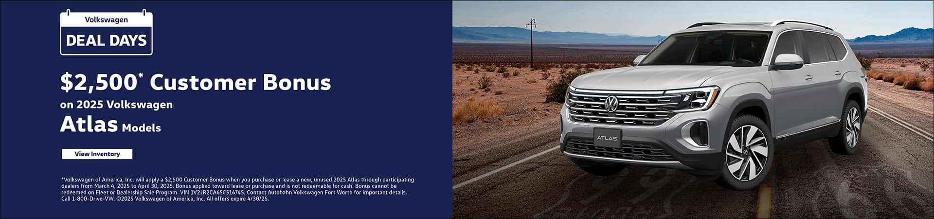 $2,500 Customer Bonus on the 2025 Atlas