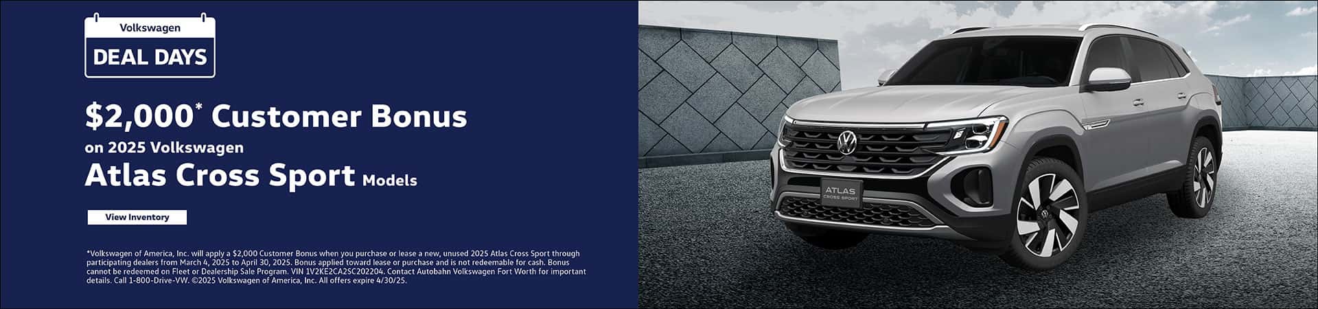 $2,000 Customer Bonus on the 2025 Atlas Cross Sport
