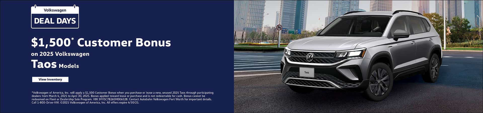 $1,500 Customer Bonus on the 2025 Taos