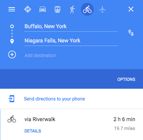 Directions from Buffalo to Niagara Falls NY Car Bus Bike