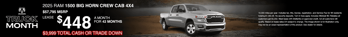 Ram 1500 Big Horn Crew Cab Lease $448 month
