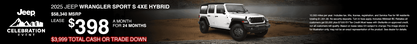 Jeep Wrangler 4xe Lease $398 month Special
