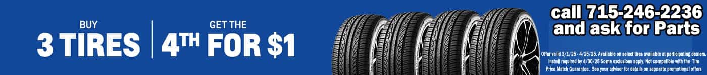 Buy 3 Tires Get 1 for $1.00 Sale
