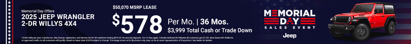 $578 Lease 2 Door Wrangler