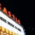 Castle Theatre marquee lit up at night