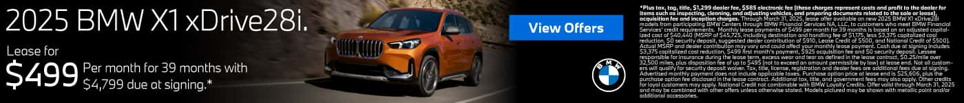 2025 BMW X1 xDrive28i $499 a month for 39 months* $4,799 due at signing