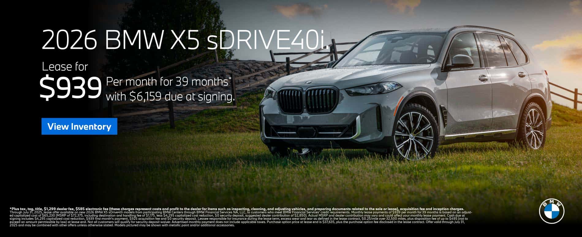 2026 BMW X5 sDrive40i - $939 per month - View Inventory