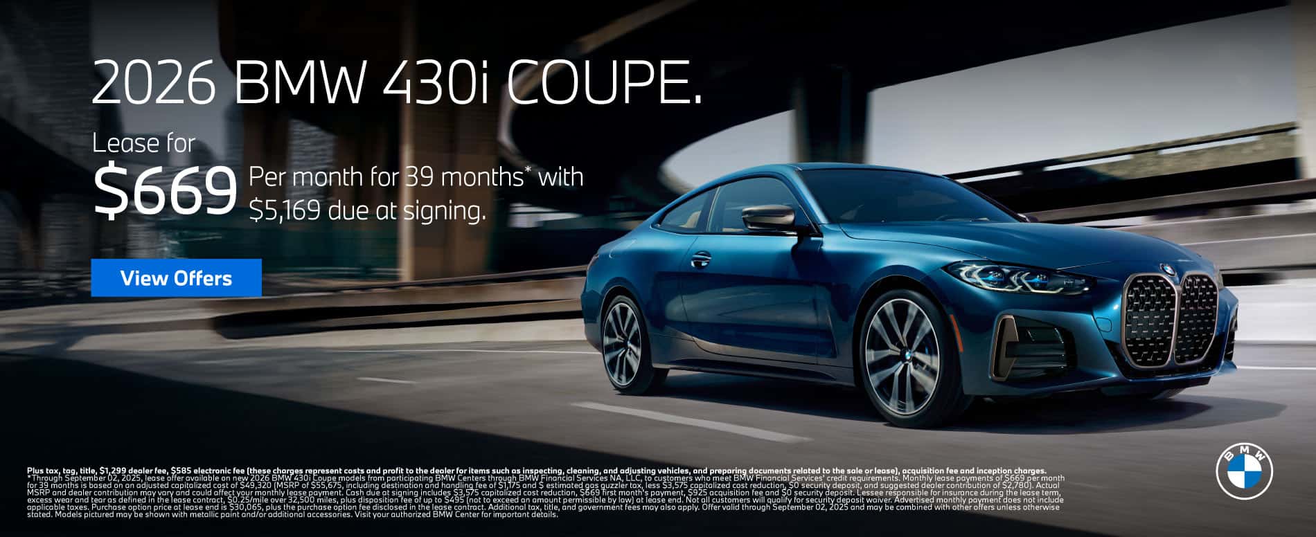 2026 BMW 430i Coupe $669 per month for 39 months* $5,169 due at signing