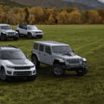 Jeep models parked in a field