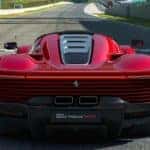 Red Ferrari Daytona SP3 on racetrack