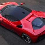 Red Ferrari SF90 Stradale aerial view