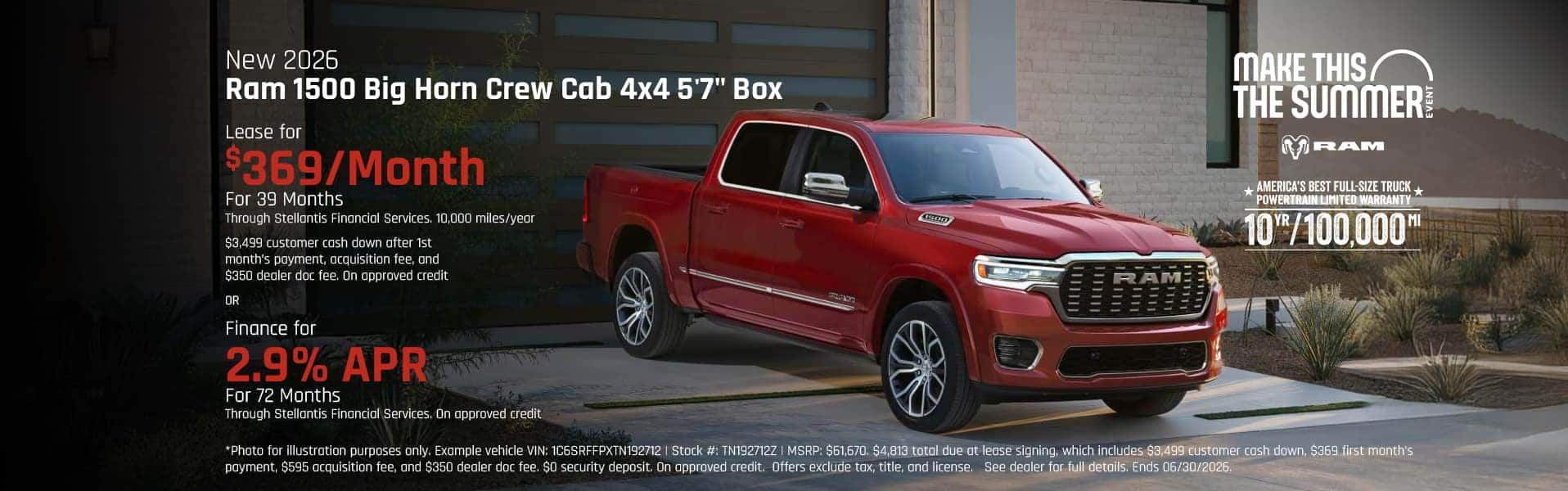 New 2026 Ram 1500 Big Horn Crew Cab 4X4 5'7' Box June Offer