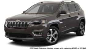 A brown 2020 Jeep Cherokee is angled left.