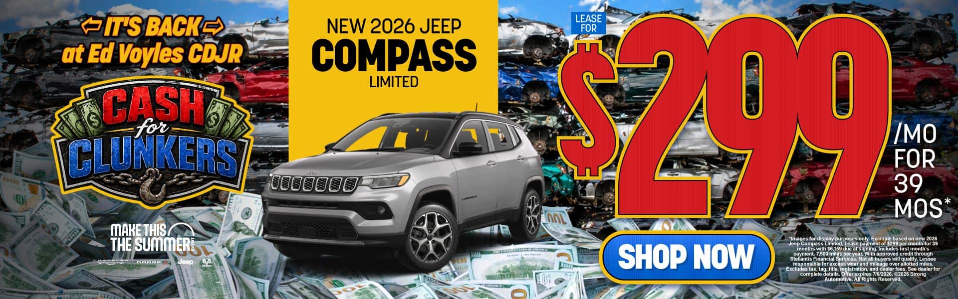 NEW 2026 JEEP COMPASS LIMITED LEASE FOR $299/MONTH FOR 39 MONTHS*