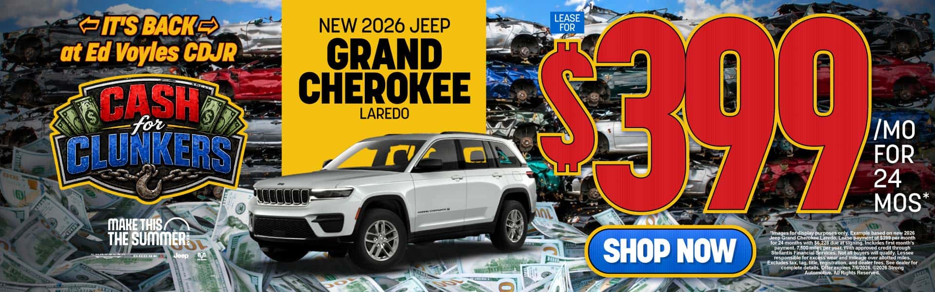NEW 2026 JEEP GRAND CHEROKEE LAREDO LEASE FOR $399/MONTH FOR 24 MONTHS*