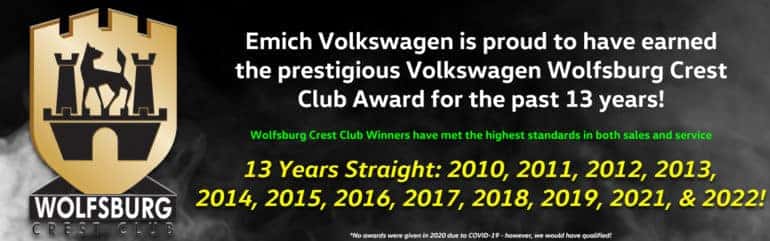 Emich VW Wins the Wolfsburg Crest Club Award for the 13th Straight Year