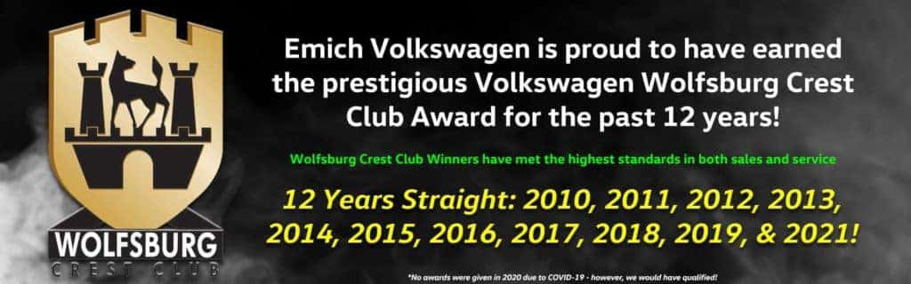 Wolfsburg Crest Club Award Emich VW in Denver, CO