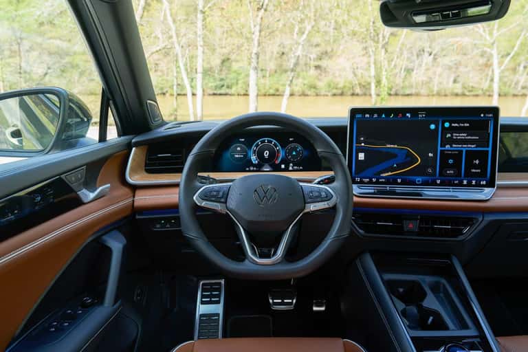 2026 Volkswagen Tiguan interior dashboard showing the 12.9-inch infotainment screen and Digital Cockpit Pro display