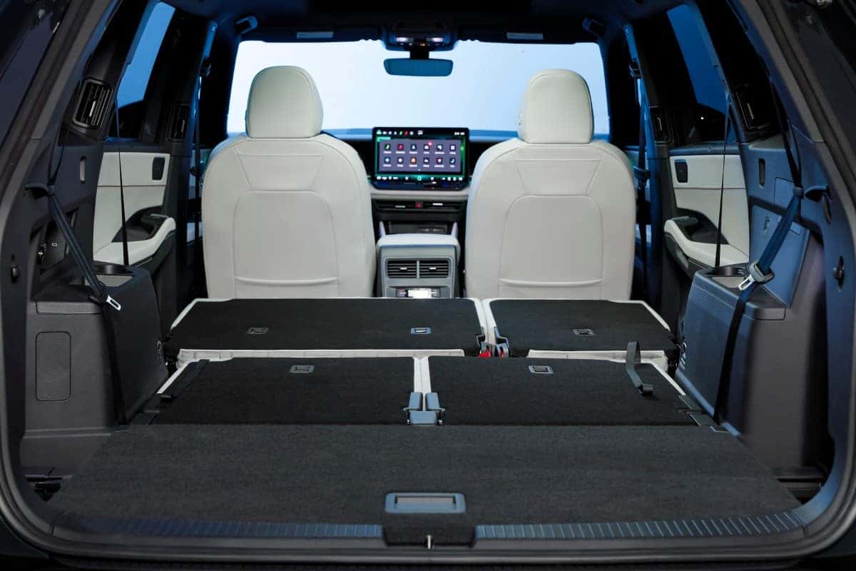 2027 Volkswagen Atlas cargo area with the second and third rows folded flat