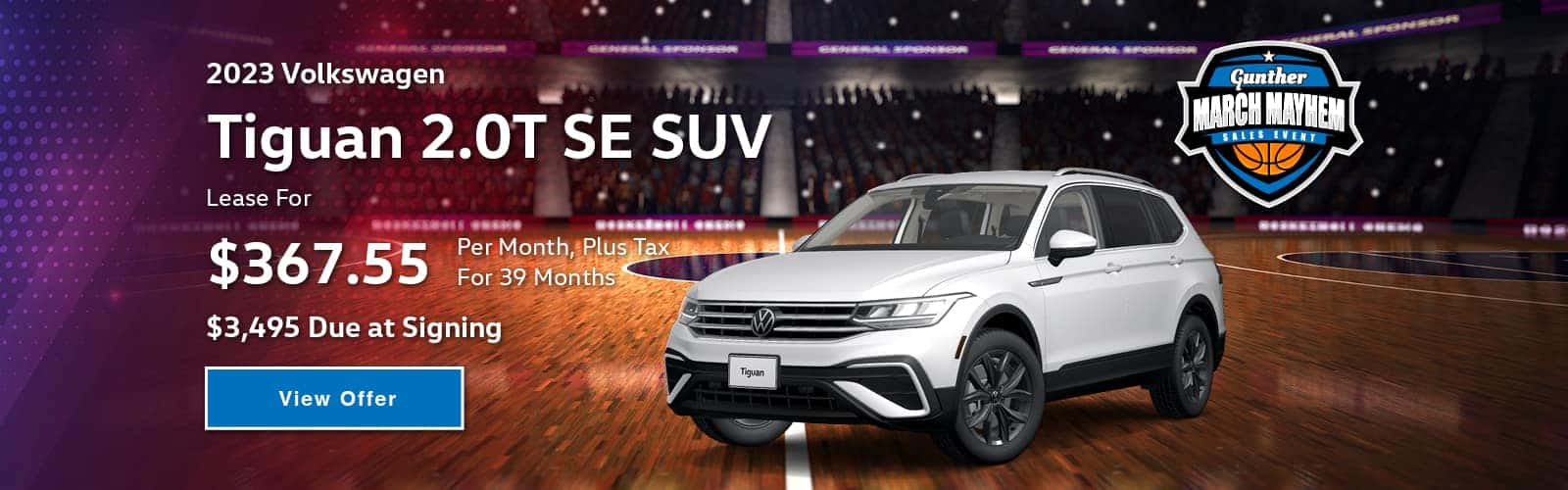 2023 Volkswagen Tiguan 2.0T SE SUV. Lease for $367.55 per month, plus tax for 39 months. $3,495 Due at signing. View offer.