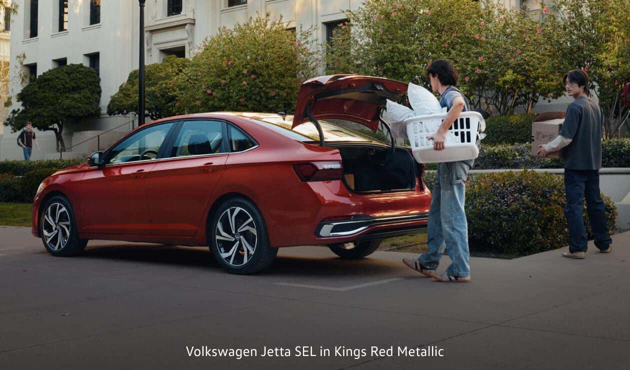 VW Jetta SEL in Kings Red showing ext features