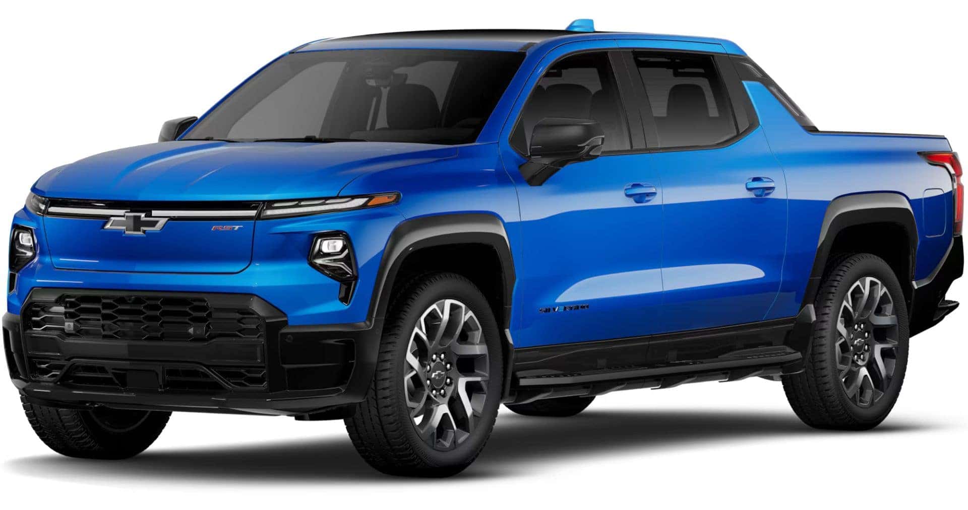 The 2025 Silverado EV RST in Riptide Blue Metallic exterior paint.