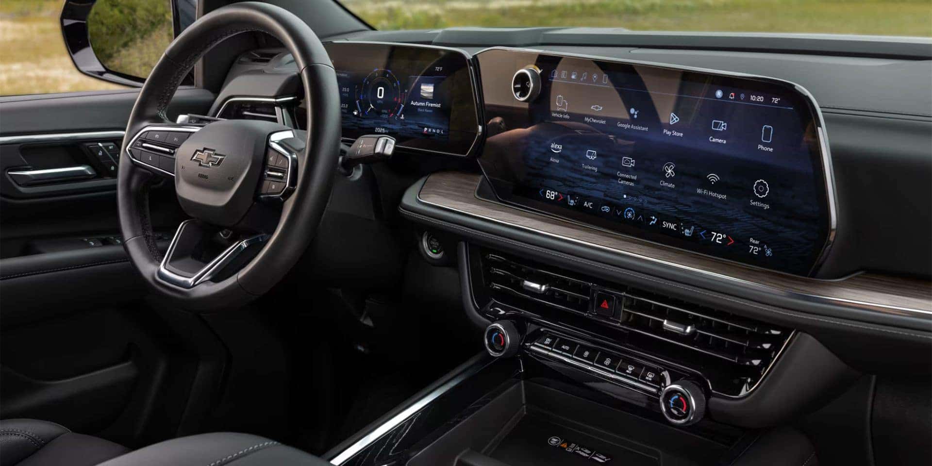 up close view of the digital gauge cluster and infotainment display in a 2025 tahoe