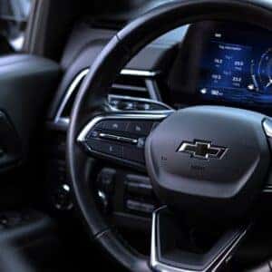 close up of steering on a 2025 chevy tahoe