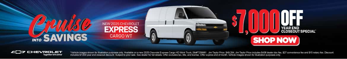 New 2025 Chevrolet Express Cargo WT $7,000 off Year End Closeout Special