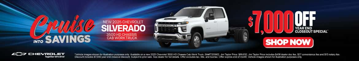 New 2025 Chevrolet Silverado 3500 HD Chassis Cab Work Truck $7,000 off Year End Closeout Special