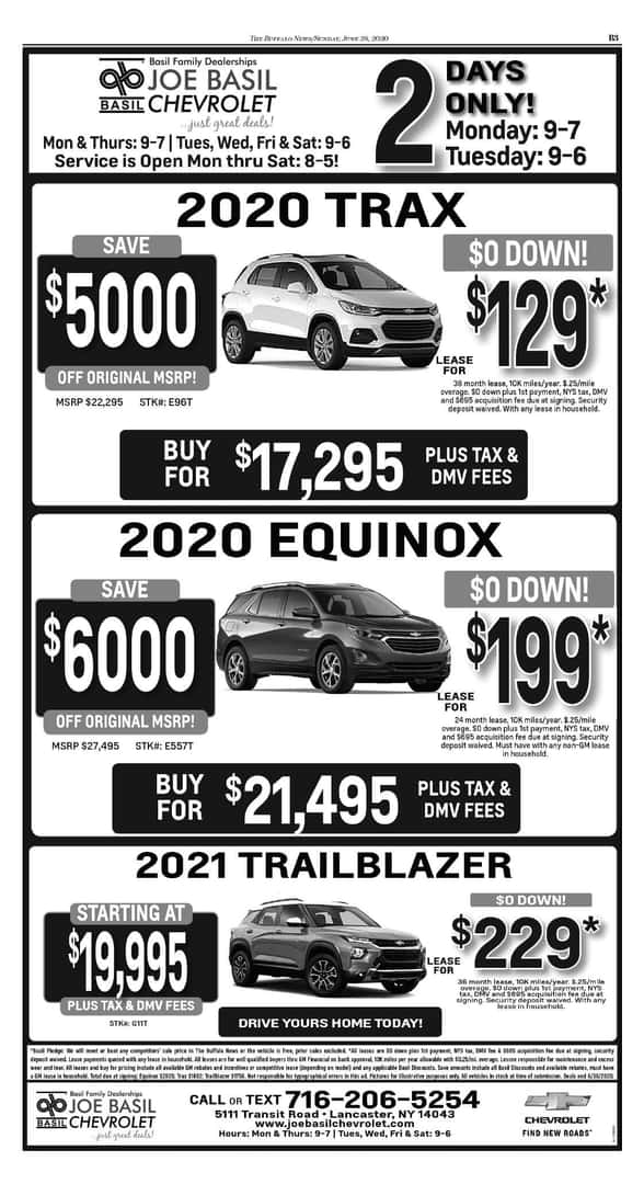 Joe Basil Chevrolet Vehicle Specials & Deals Silverado Equinox Trax
