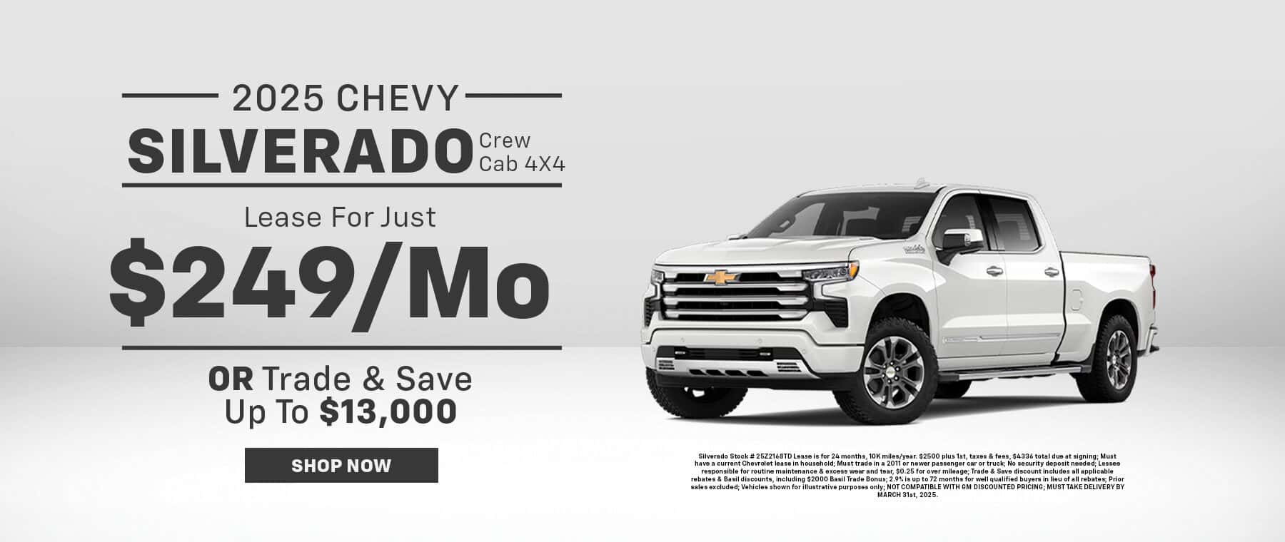 2025 Chevy Silverado, Lease for just $249/Mo