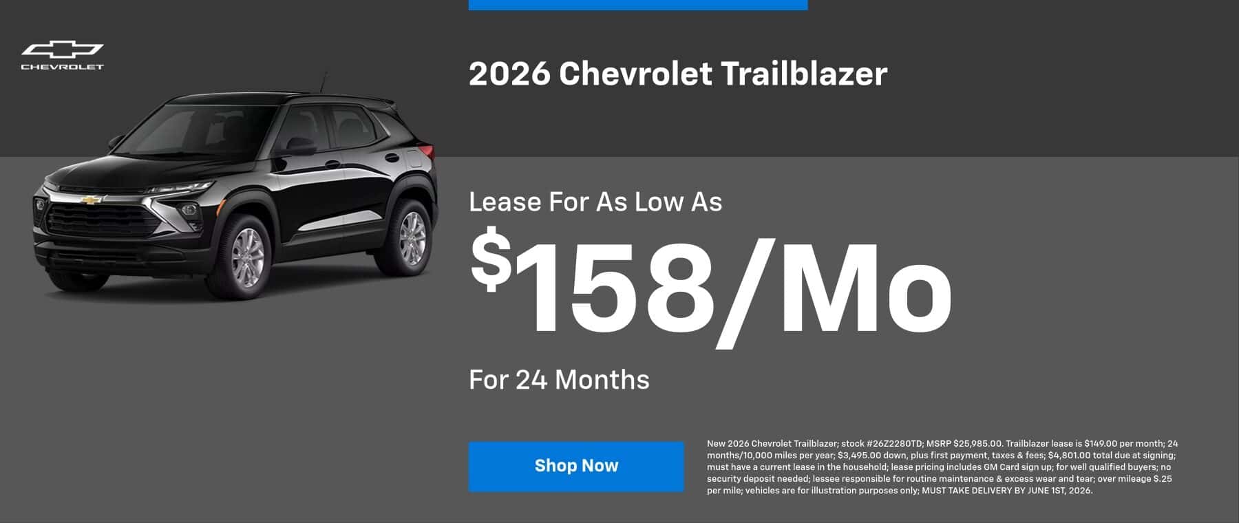 $158/Mo Trailblazer Lease