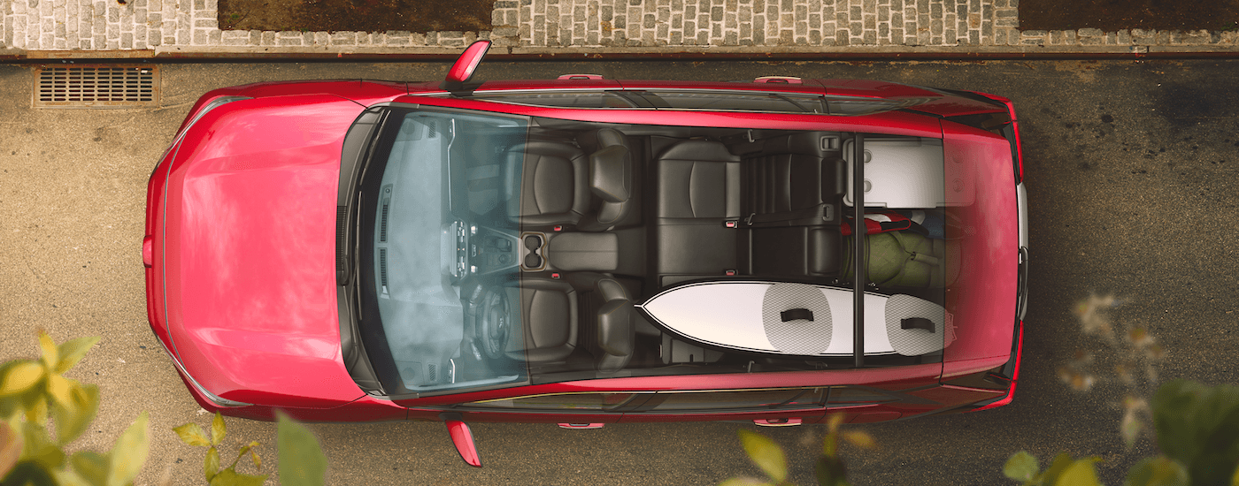 Red 2019 Rav4 from above and seeing contents