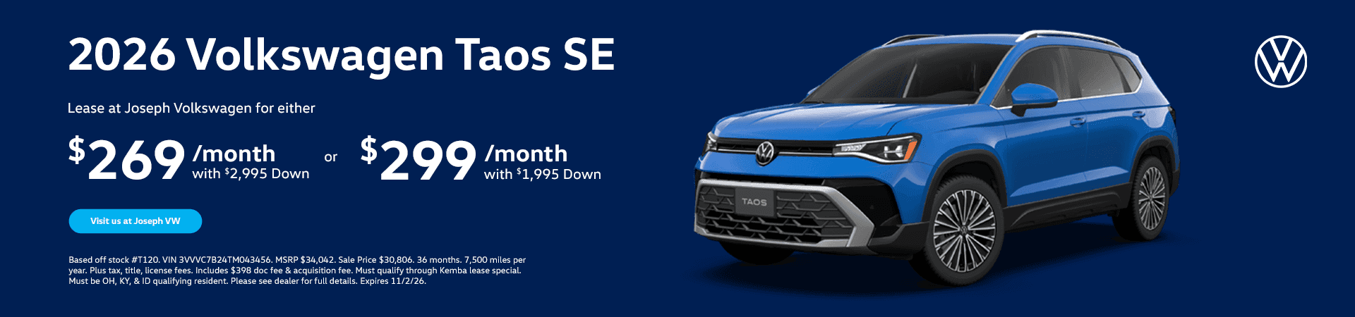 Lease A 2026 Taos SE At Joseph Volkswagen!