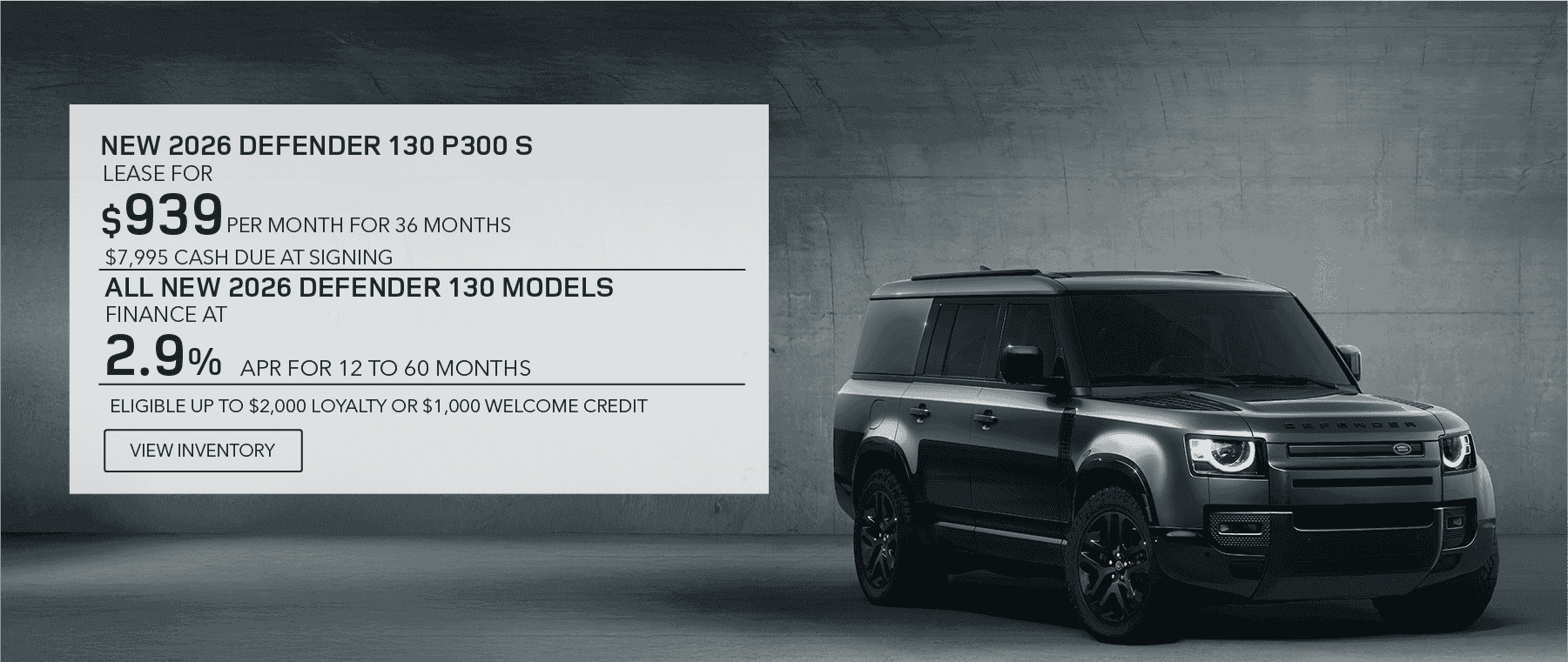 New 2026 Defender 130 lease, apr, and loyalty offer for September 2026