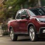 2019 Honda Ridgeline in Red on the Road