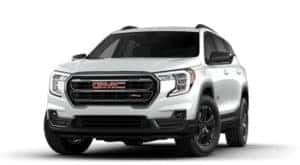 A white 2021 GMC Terrain AT4 is facing left.