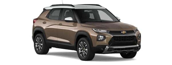 A brown and white 2021 Chevy Trailblazer is angled right on a white background.