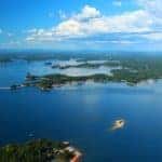Lake Lanier near Atlanta, GA, is shown from an arial view.