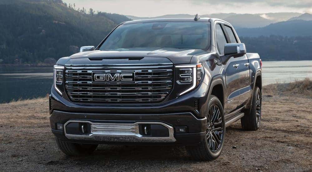 A popular diesel trucks for sale, a black 2022 GMC Sierra 1500 is shown from the front.