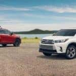 Red and White 2019 Toyota Highlander SUVs