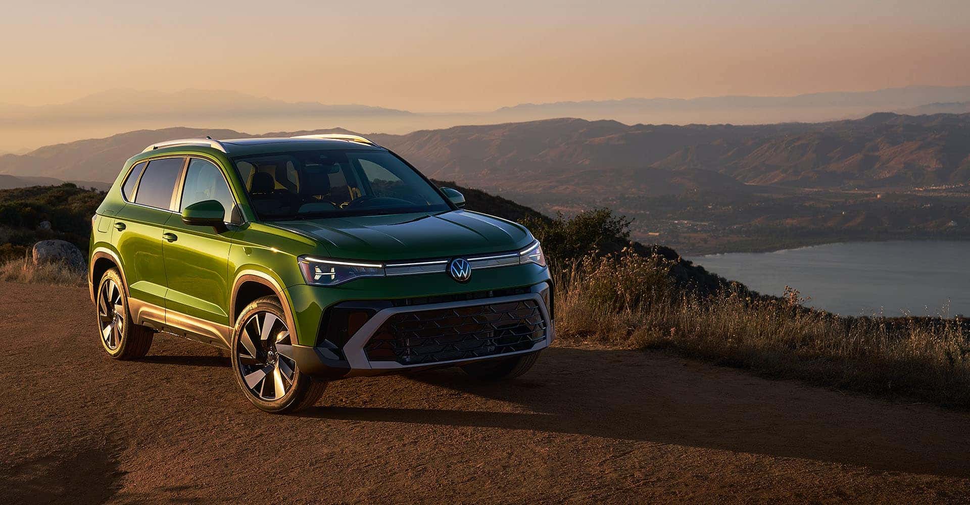 2025 VW Taos front side view in evening