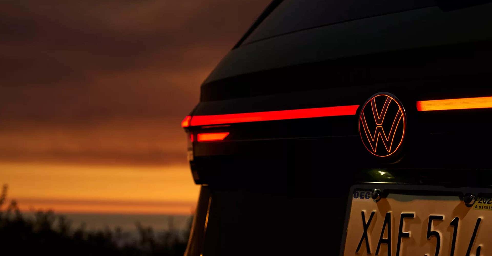 2025 VW Taos tail lights at dusk