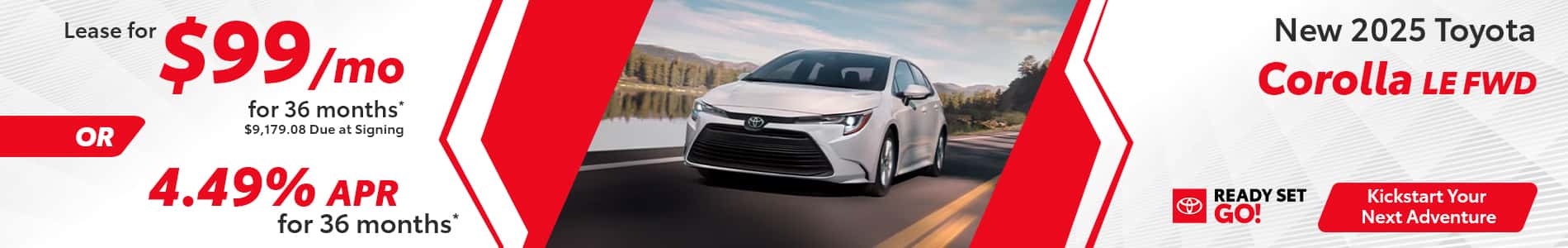 Lease a 2025 Toyota Corolla LE for $99 per month in North Charlotte, NC