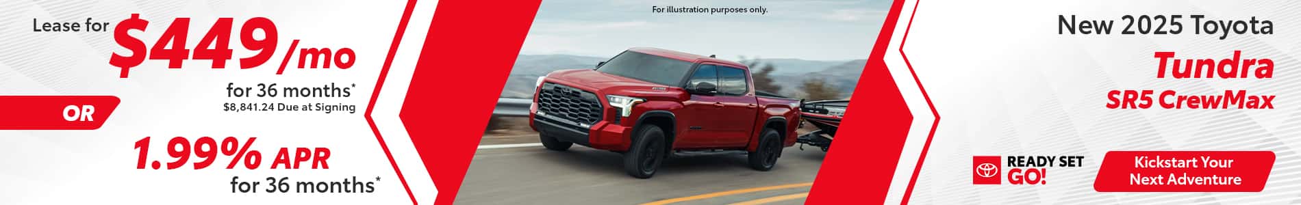 Lease a 2025 Toyota Tundra CrewMax for $449 per month in North Charlotte, NC